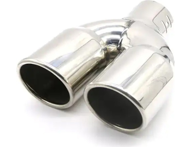 Terminale di Scarico Doppio Universale Auto Acciaio Cromato Marmitta Diam. 63mm