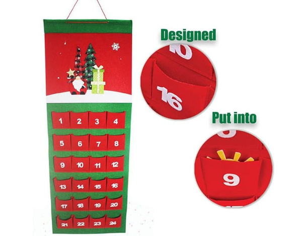 Calendario Avvento di Natale Feltro con 24 Tasche Decorazioni Natalizie...
