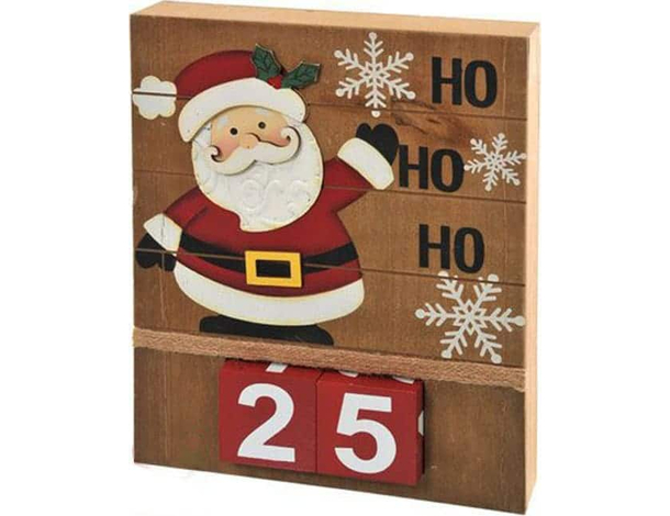 Calendario Avvento di Natale in Legno Babbo Natale Decorazione 25x5x20 cm