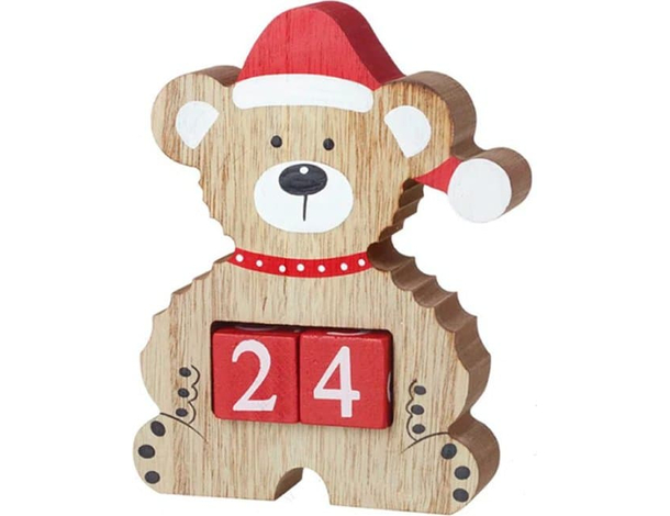 Calendario Avvento di Natale Orsetto in Legno Cubi Numeri Decorativo 13,5x17cm