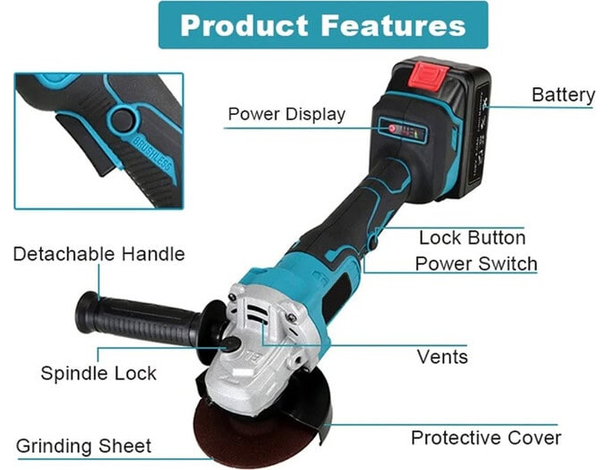 Smerigliatrice Angolare a Doppia Batteria 48V 100/125mm 4Ah Motore Brushless...