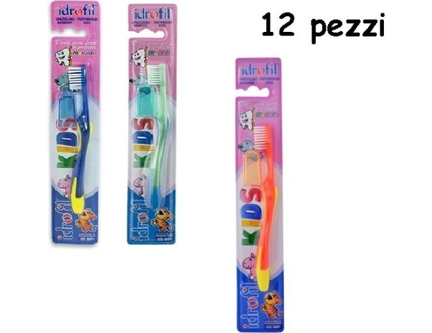 Set da 12 Spazzolini da Denti Idrofil KIDS per Bambini Colorati Setole Morbide