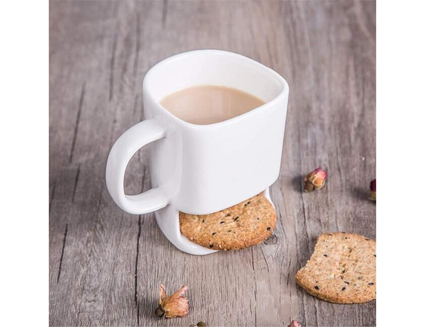 Tazza in Ceramica con Porta Biscotti Bianca Idea Regalo per Colazione Caffè...