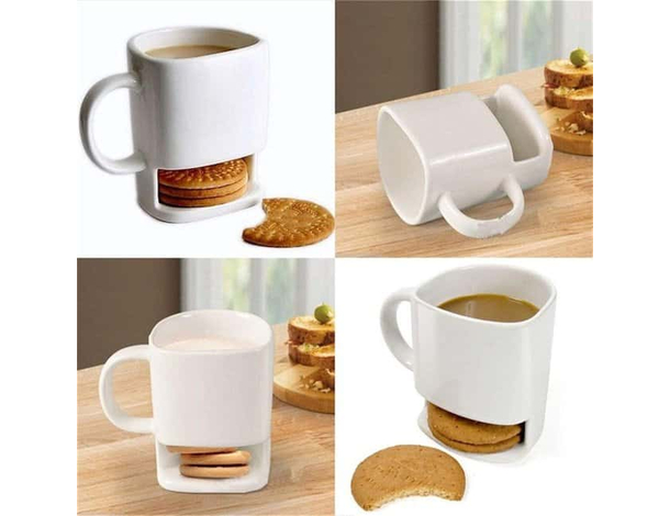 Tazza in Ceramica con Porta Biscotti Bianca Idea Regalo per Colazione Caffè...