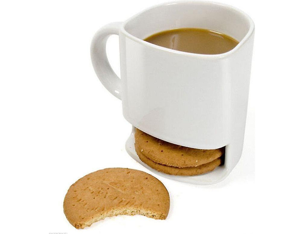 Tazza in Ceramica con Porta Biscotti Bianca Idea Regalo per Colazione Caffè...