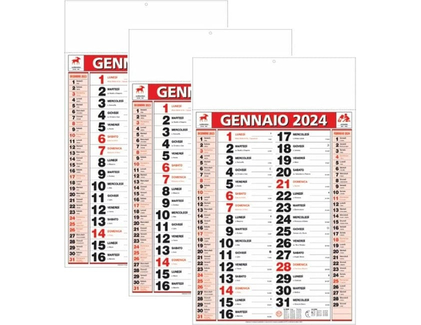 3x Calendario 2024 Olandese da Muro Rosso Numeri Grandi Maxi Casa Cucina