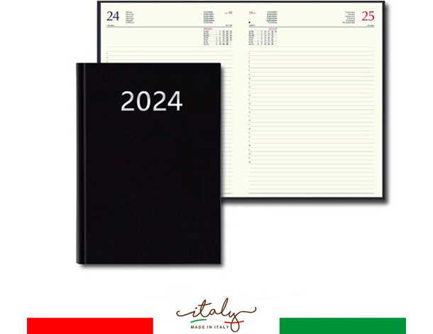 Agenda Giornaliera Nera 2024 15x21 cm Sabato Domenica Separati Carta Ecologica