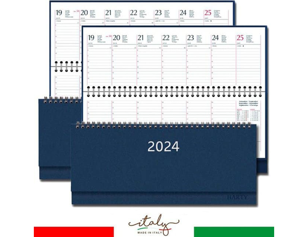 2x Agenda da Tavolo 2024 Planning Settimanale Bluette 30x10 cm Colore Blu