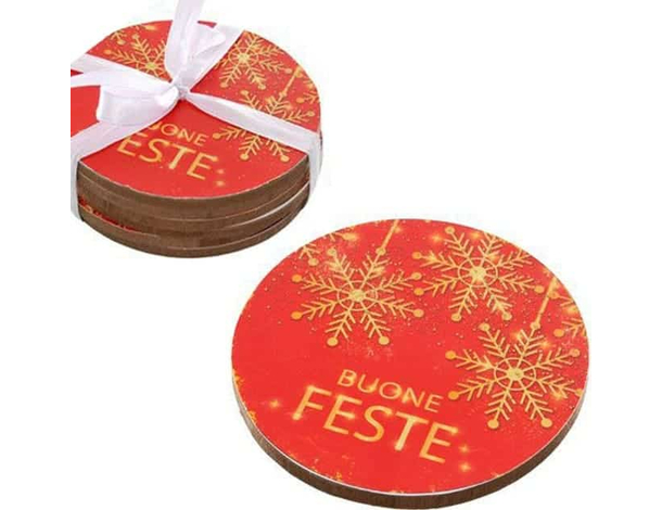 12x Sottobicchieri Natalizi Rossi Tondi 10 cm Legno Decorazione Natale Casa