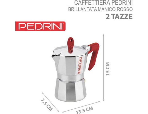 Caffettiera Moka Brillantata Mod. Kaffettiera con Manico Rosso fino a 6 Tazze...