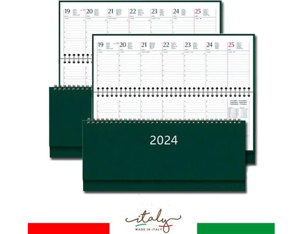 2x Agenda da Tavolo 2024 Planning Settimanale Verdone 30x10cm Colore Verde
