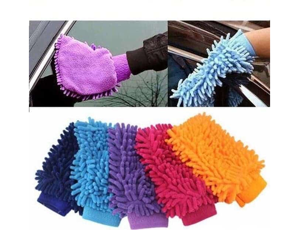 2x Guanti per Lavaggio Auto Carrozzeria Microfibra Frange Panno Macchina Moto