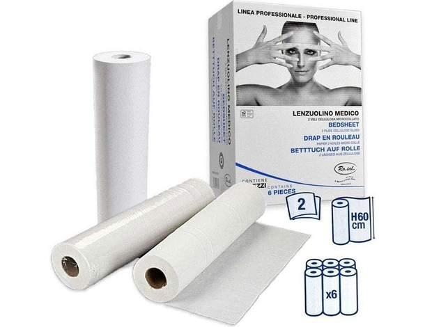 6x Rotolo carta per lettino estetica lenzuolino medico 2 veli 80 metri