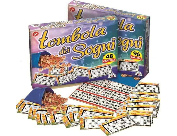 Gioco Tombola dei Sogni 48 Cartelle Natalizia Gioco di Società Numeri in Legno