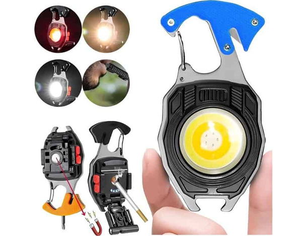 Mini Torcia LED Ricaricabile USB Portachiavi Multifunzione Camping Tascabile