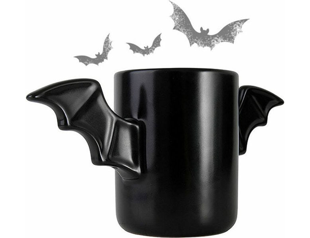 Tazza Alata Pipistrello Bat Mug Colazione Manici Ali Pipistrelli Nera Ceramica