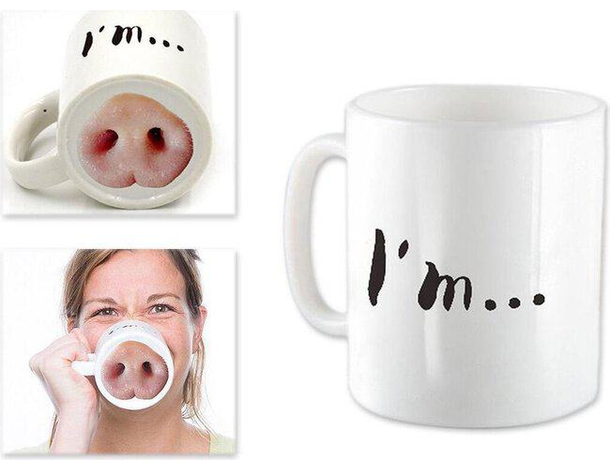 Tazza Simpatica Scherzo Disegno Naso Maiale per Colazione Tè Latte Caffè...