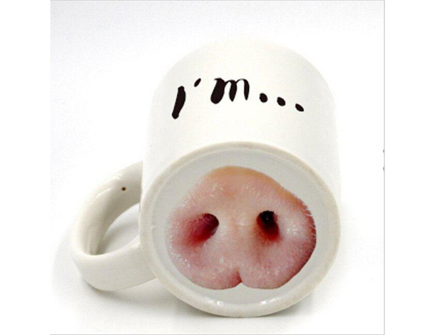 Tazza Simpatica Scherzo Disegno Naso Maiale per Colazione Tè Latte Caffè...