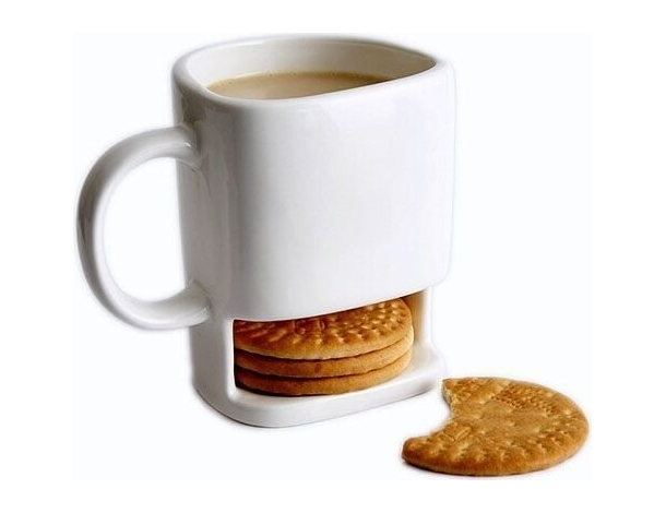 Tazza in Ceramica con Porta Biscotti Bianca Idea Regalo per Colazione Caffè