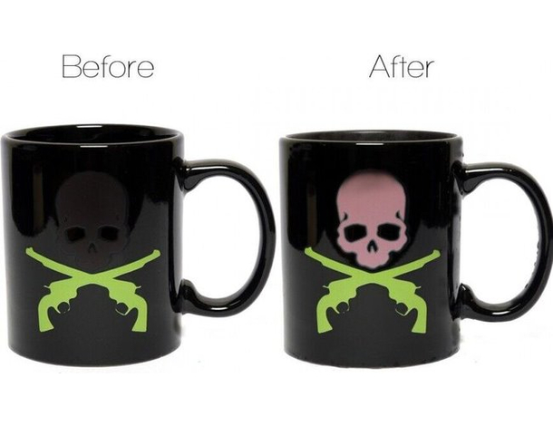 Tazza Termica Termosensibile Magica Calore Teschio Scheletro Pistole...