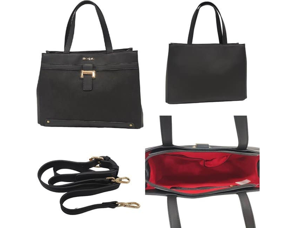 Borsa da donna con manici nera apertura con zip tracolla regolabile casual 6