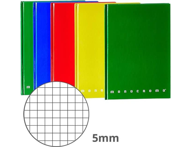 5x Quaderni Cartonati A5 a Quadretti 5mm Monocromo Colori Assortiti