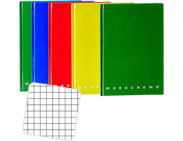Set 5 Pezzi Quaderni Monocromo Cartonati A5 Quadretti 4M Colori Assortiti