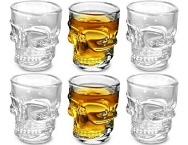 6 Skull Shot Bicchieri in Vetro a Forma di Teschio Cocktail Shottini Liquore
