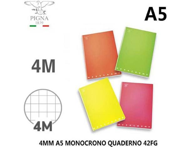 Set 10 Quaderni Monocromo in Formato A5 Quadretti 4MM Colori Assortiti Scuola...