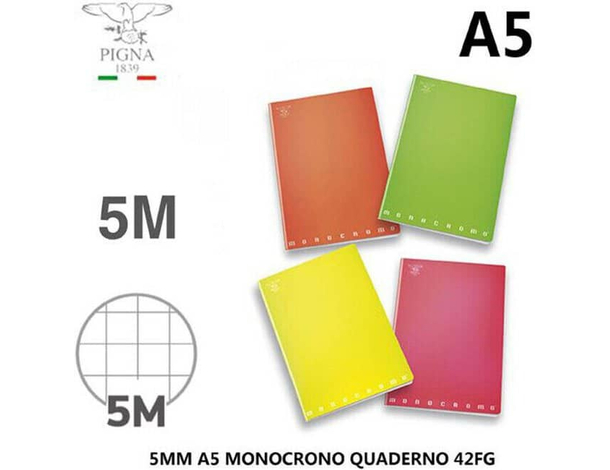 10x Quaderni Monocromo A5 Rigatura a Quadretti 5 mm Colori Assortiti Scuola...