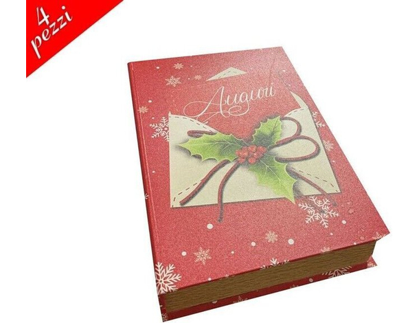Set 4 Scatole Natalizie a Libro Auguri Portaoggetti Cioccolatini Caramelle Casa