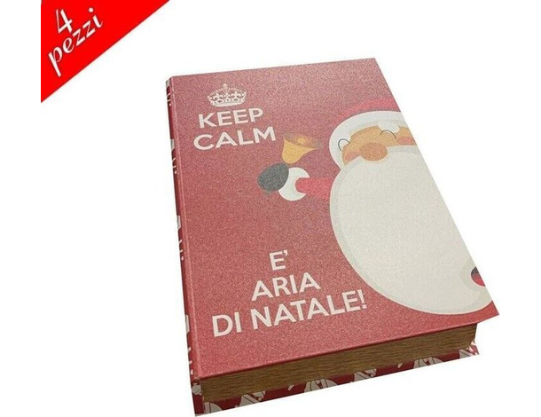 Set 4 Scatole Natalizie a Libro Keep Calm Aria di Natale Portacaramelle Casa