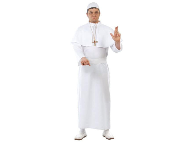 Costume Carnevale da Papa uomo religioso tunica lunga bianca pontefice M/L...
