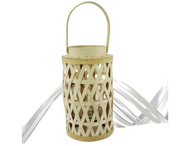 Lanterna Porta Candela in Legno Rattan Portatile Lampada 25x14 cm Matrimonio