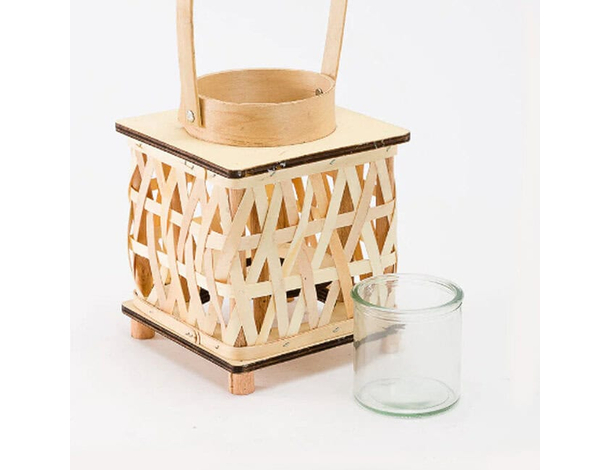 Lanterna Porta Candela in Legno Rattan Portatile Matrimonio Lampada 22x14 cm...