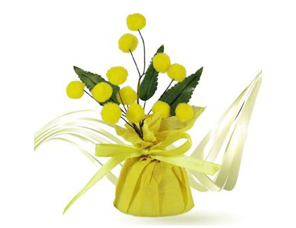 6x Mazzolino di Mimosa Festa della Donna Piantina Artificiale Fiore Lanoso 15cm