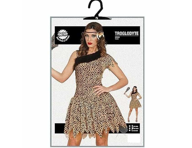 Costume Carnevale primitiva vestito preistorico cavernicola donna adulto S/M...
