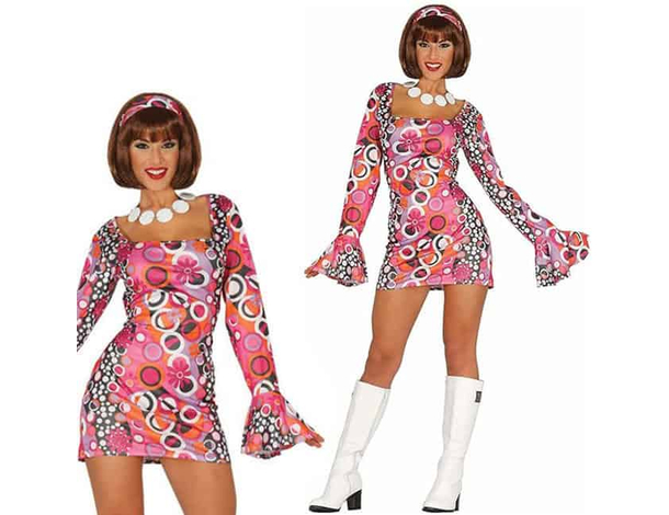 Costume Carnevale anni 60s 70s Disco Night Girl adulta donna Hippie taglia L