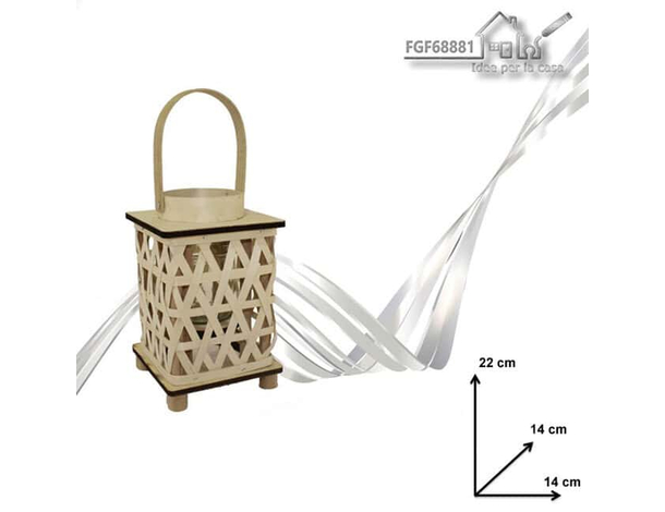 Lanterna Porta Candela in Legno Rattan Portatile Matrimonio Lampada 22x14 cm...