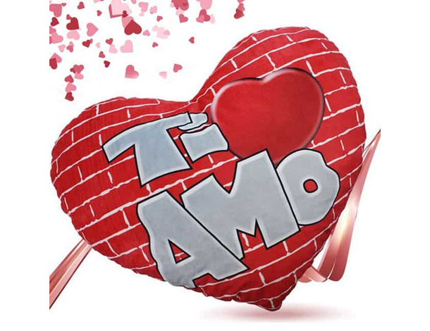 Cuscino a Forma di Cuore in Peluche Scritta Ti Amo 55cm Regalo San Valentino