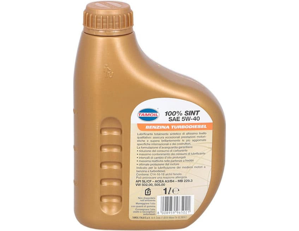 Olio Motore Benzina e Turbodiesel 100% SINT SAE 5W-40 1 Litro 9578 Automobile...