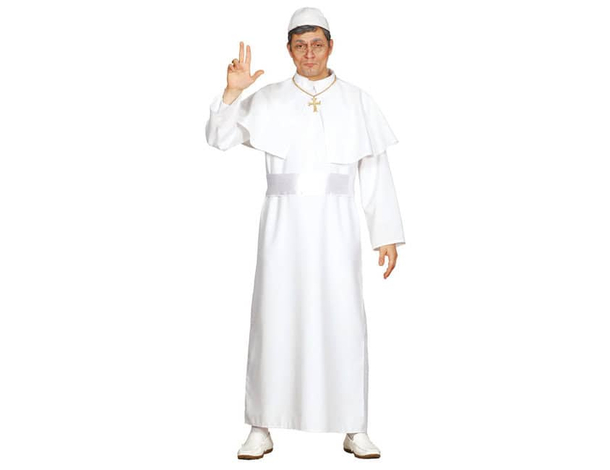Costume Carnevale da Papa uomo religioso tunica lunga bianca pontefice M/L (M)