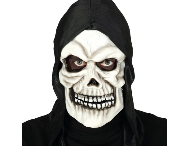 Maschera Carnevale da Scheletro Teschio Halloween in PVC con Cappuccio Nero