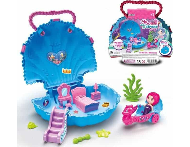 Set Valigetta Giocattolo Bambola Sirena Gioco Casa Sirenetta Conchiglia Bambini
