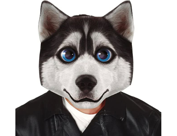 Maschera da Cane Husky Travestimento Carnevale da Animale Gigante Festa 40 cm