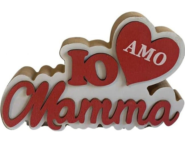 Scritta in Legno Festa della Mamma Scritta Io amo Mamma 12x18cm Rossa