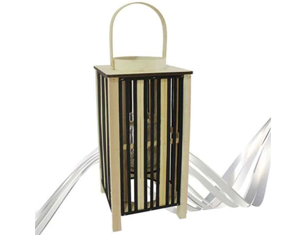 Lanterna Porta Candela in Legno Bamboo Portatile Campeggio Lampada 42x20 cm
