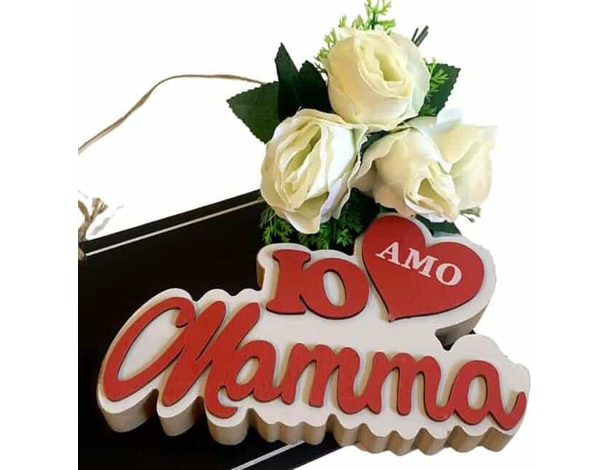 Scritta in Legno Festa della Mamma Scritta Io amo Mamma 12x18cm Rossa 3