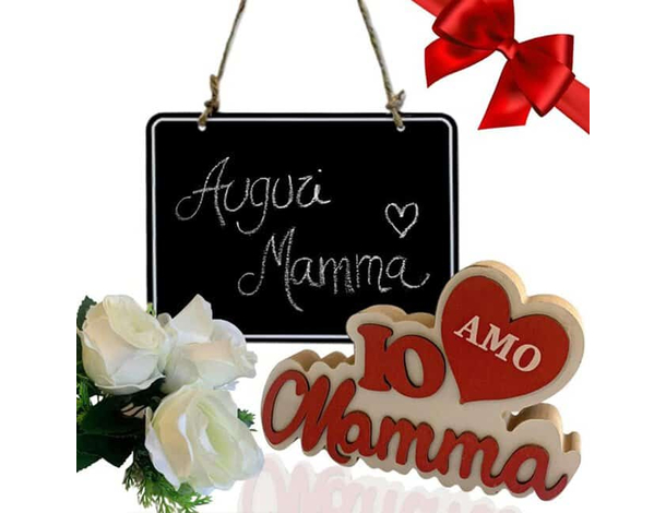 Scritta in Legno Festa della Mamma Scritta Io amo Mamma 12x18cm Rossa 4