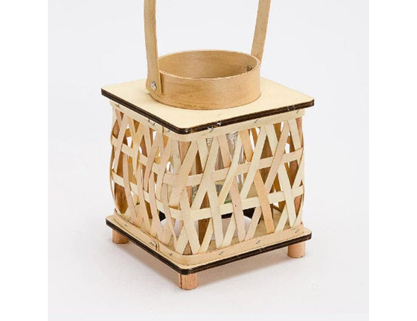 Lanterna Porta Candela in Legno Rattan Portatile Matrimonio Lampada 22x14 cm...
